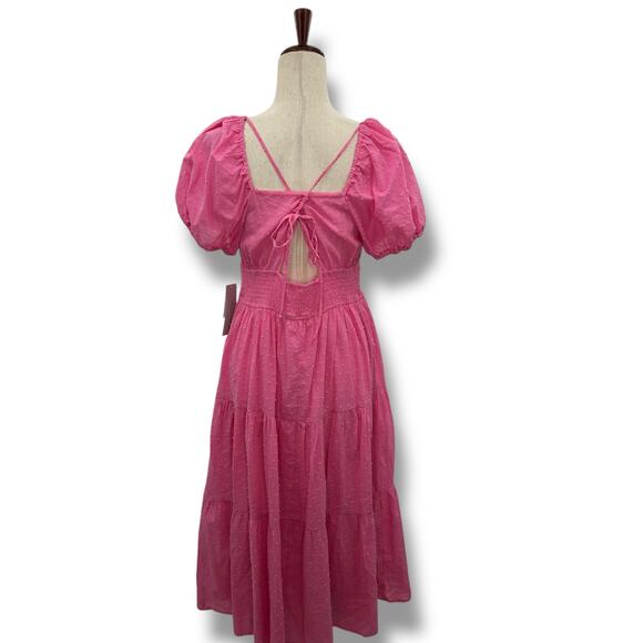 NEW Kingston Grey Pink Puff Sleeve Peasant Dress Size M Tiered Coquette Cottage - Picture 6 of 11